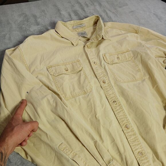 LL Bean Mens Shirt 2XLT Yellow Traditional Outdoor Hiking Button Up Casual Y2k - Picture 8 of 8